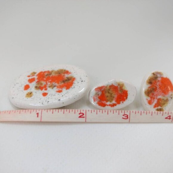 Vintage Handmade Ceramic Earrings Brooch Set 1970s Speckled Pottery Glaze Boho - Picture 5 of 11